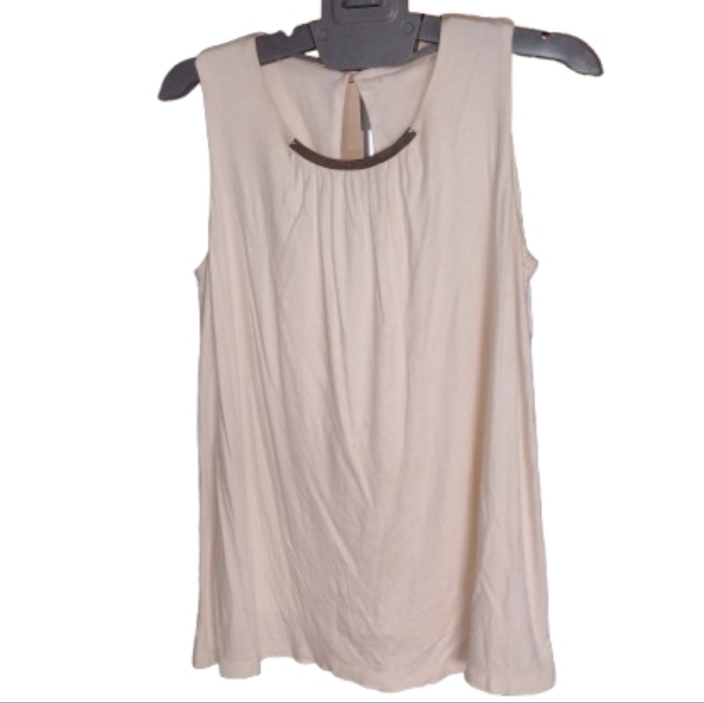 Excellent Condition Beige Blouse Small Gold Accent Lined Cotton‑Look